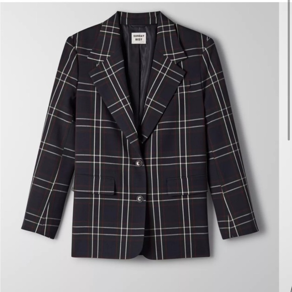 Navy Plaid Aritzia Sunday Best Pilot Blazer - Picture 2 of 6